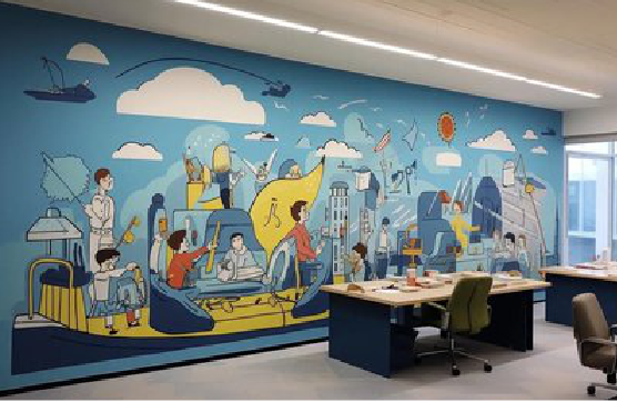 上林办公室墙绘的特点。